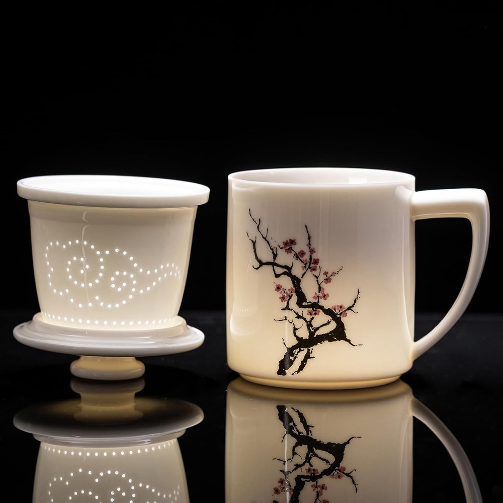 Ceramic Tea Mug with Infuser & Lid - 15oz Loose Leaf Tea Cup with Infuser,Hand-P