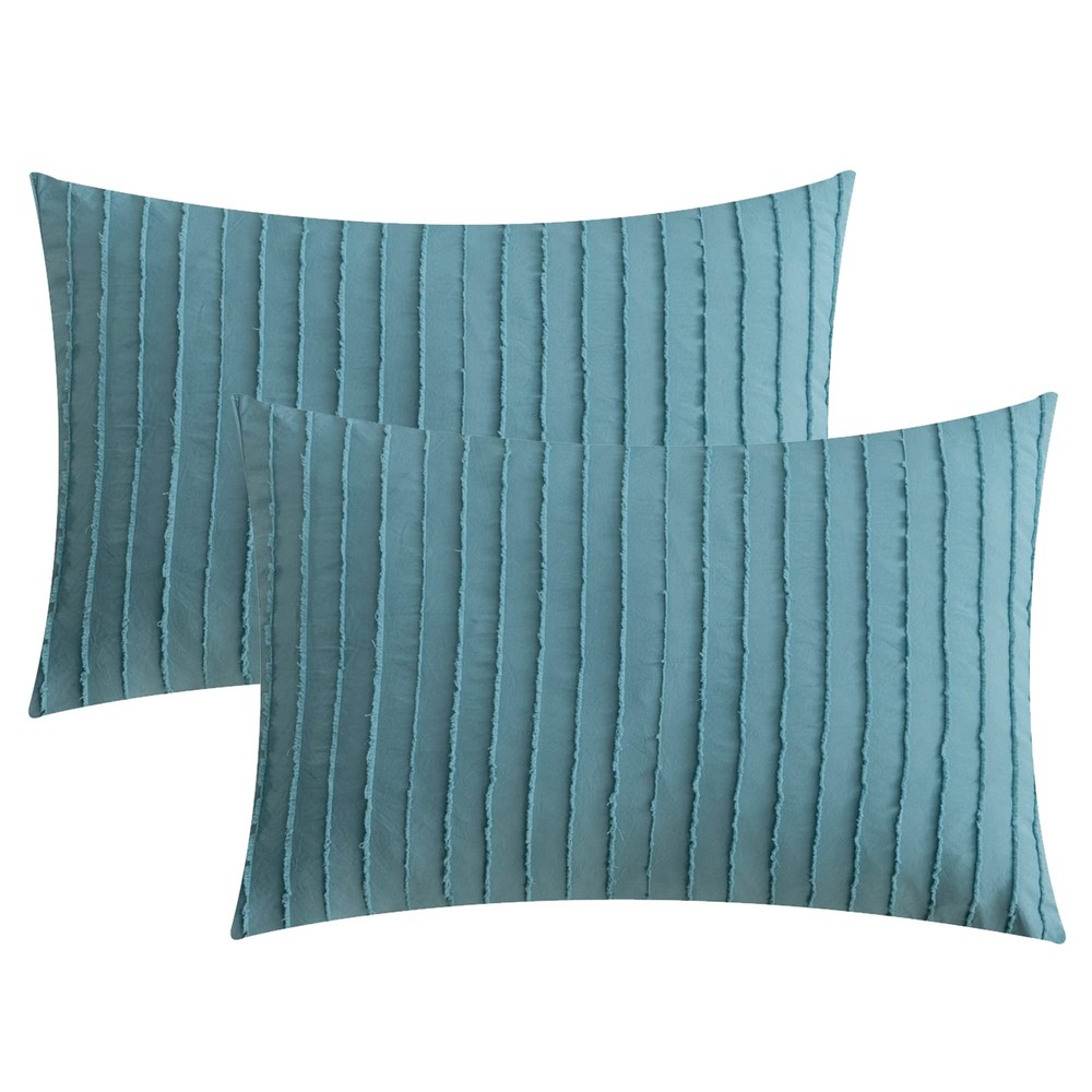 2 Pack Grayish Blue Pillowcases King Size Soft Microfiber Striped Tufted Pill...