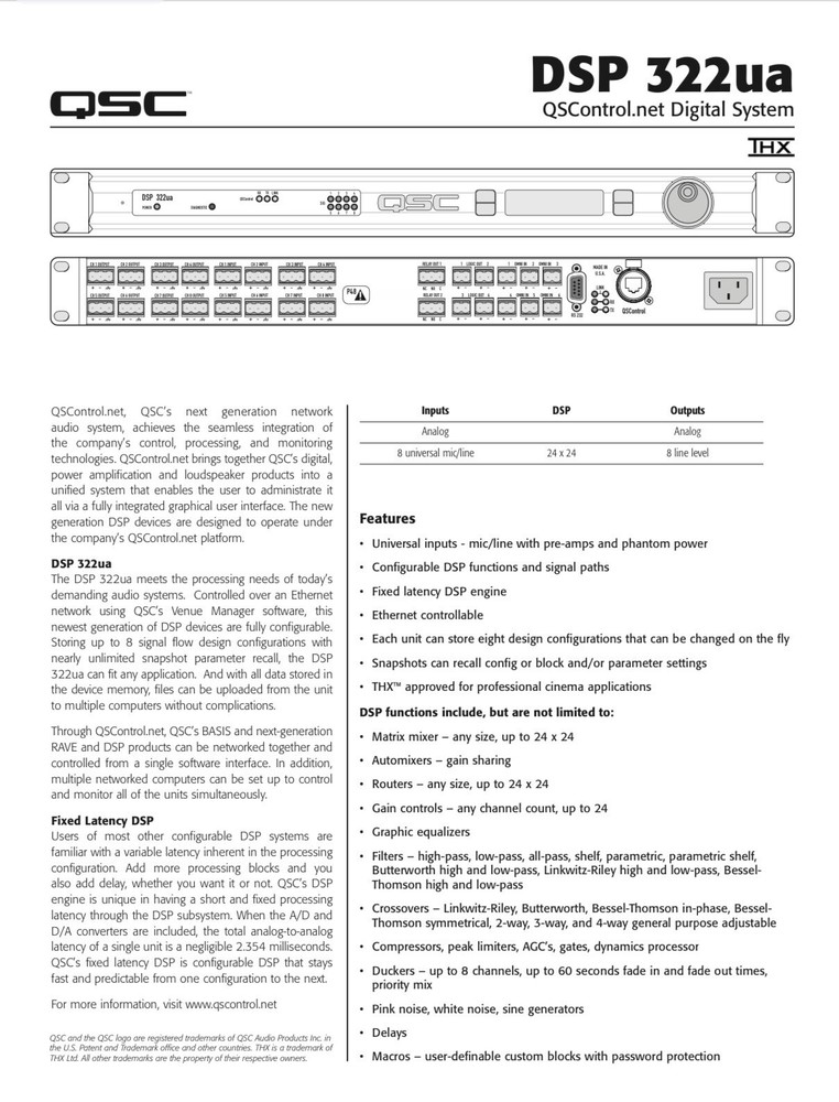QSC-DSP 322UA--8in/8out-Processor-Active Crossover/Processor/Management