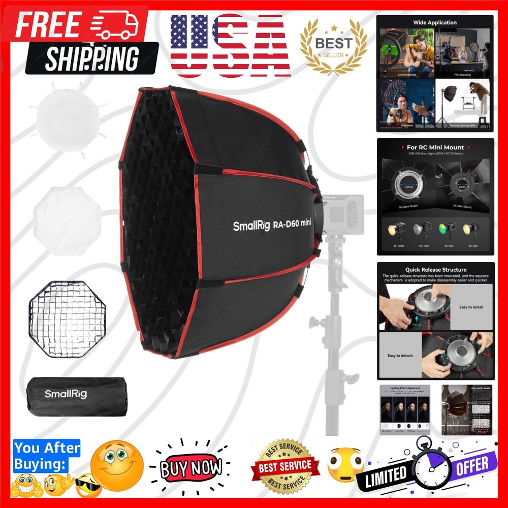 RA-D60 Parabolic Softbox, 23.6" Quick Release Softbox with Carrying Bag, Comp...