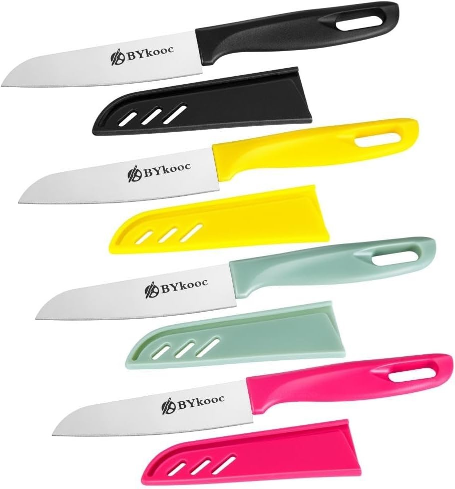 BYkooc Ultra Sharp Small Kitchen Knives, 8 Piece with Sheaths, PP Handle