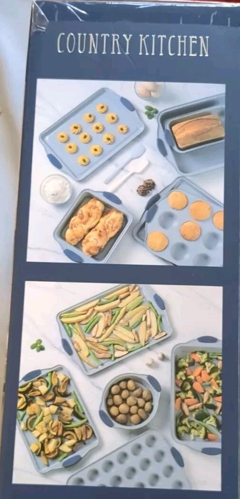 Nonstick Stackable Bakeware Set - Durable, Easy Release Baking Set 10 Pcs Navy