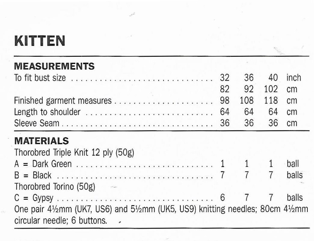 THOROBRED 1419: KITTEN SIZE 32-40" SEWING PATTERN