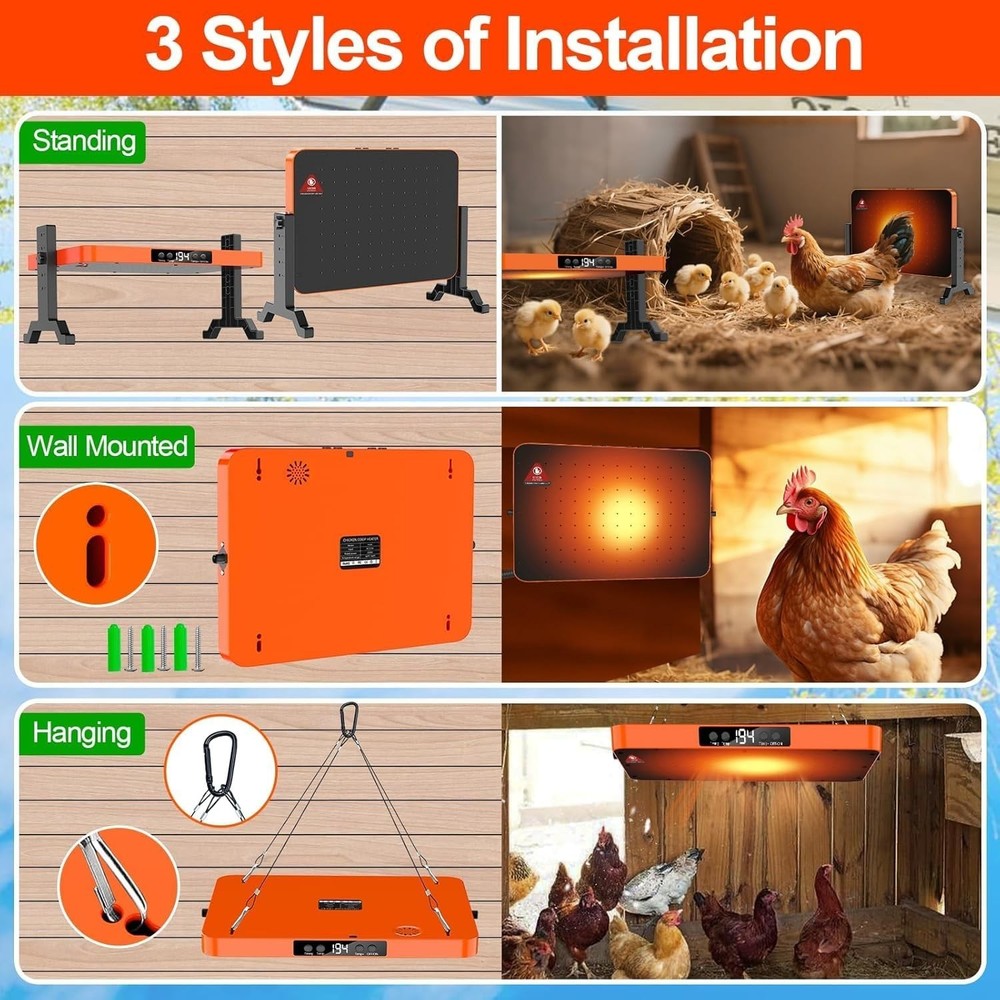 Chicken Coop Heater 200W Brooder Heater Panel Adjustable Temp Remote
