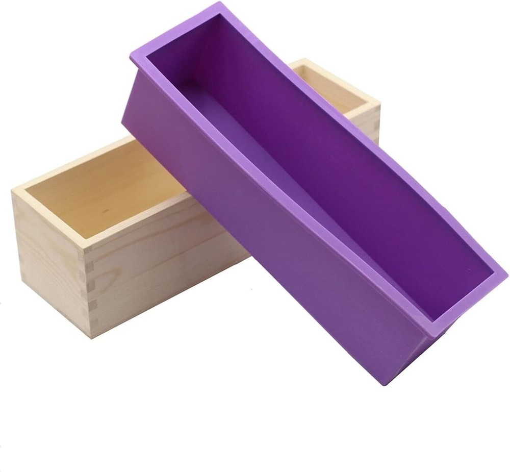 Flexible Rectangular Soap Silicone Loaf Mold Wood Box for 42oz Soap Making Su...