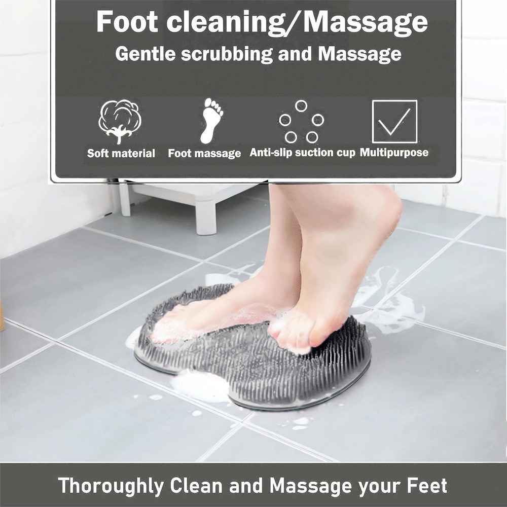 Shower Foot and Back Scrubber Mat,Wall Mounted Grey, Gray