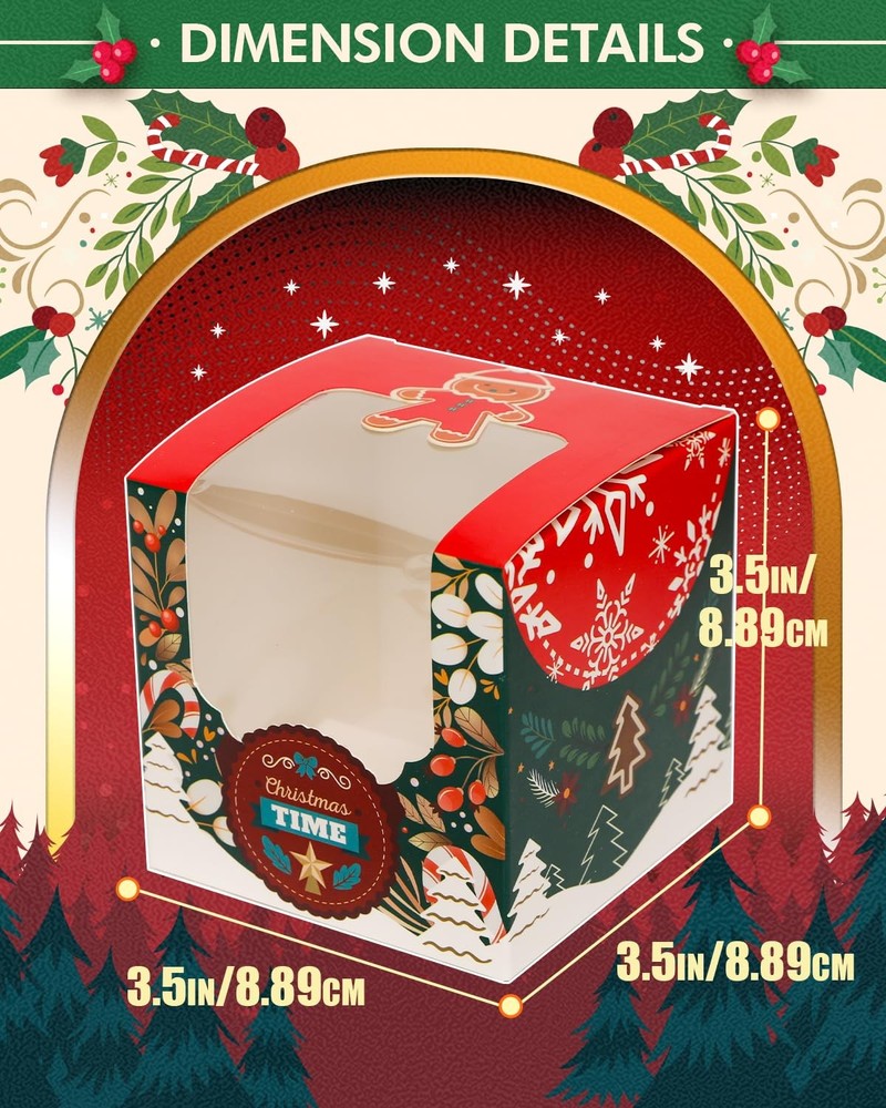 Christmas Cupcake Boxes 60 PCS Auto-Popup Single Container Window 3.5 Inch