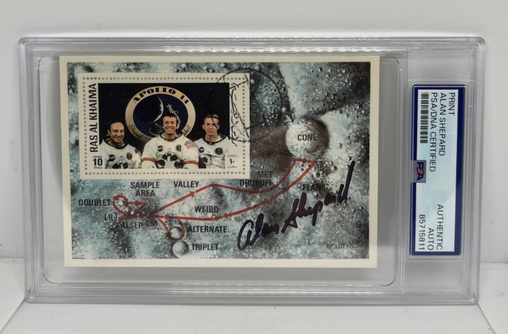 Alan Shepard Signed Stamp Sheet PSA Auto Authenticated Moon Walker Autographed