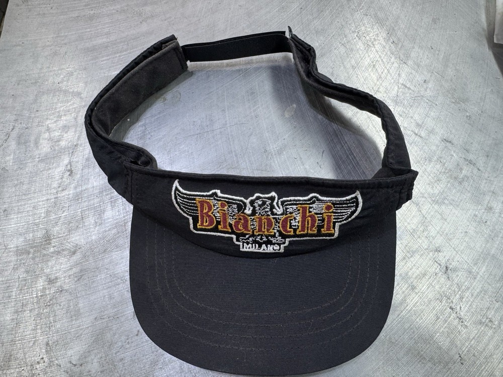 Bianchi Viser Hat Cap Strap Back Black Embroidered Logo Adjustable
