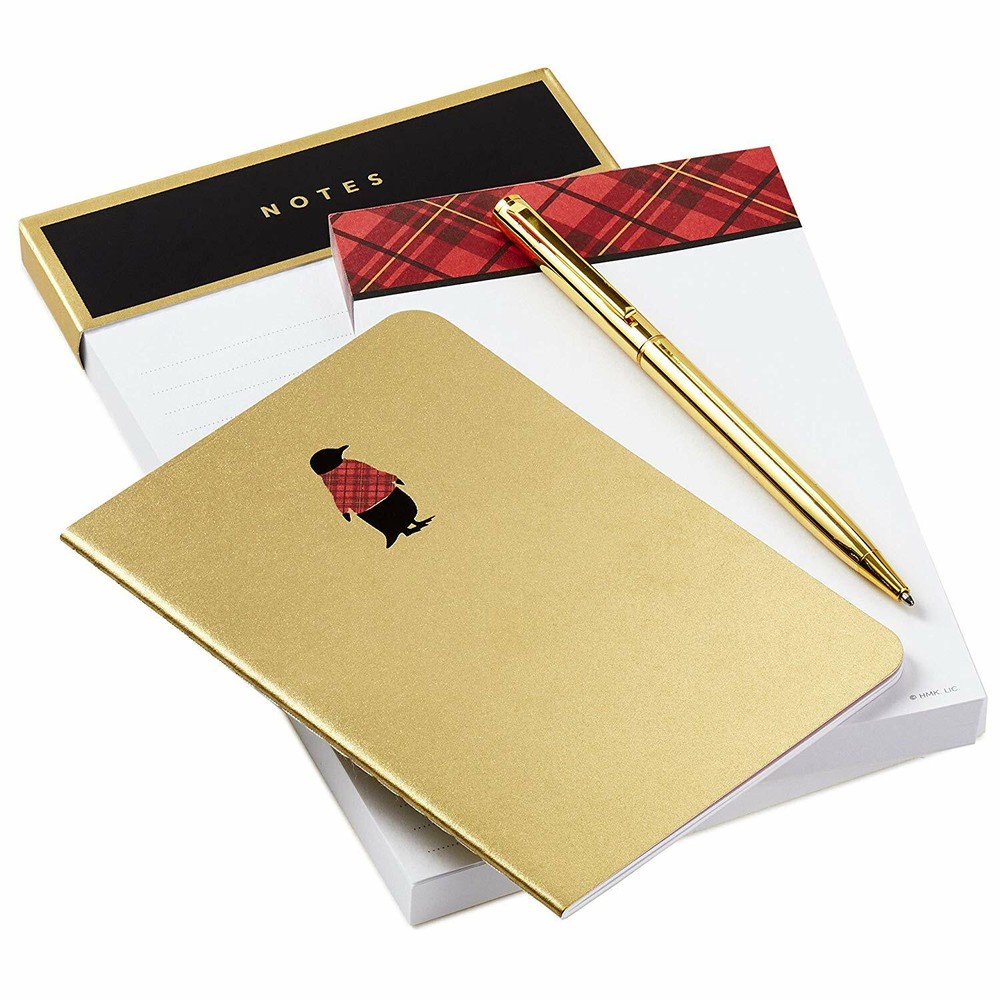 Hallmark Notepad Bundle with Pen, Plaid Penguin (3 Notepads, Assorted Sizes)
