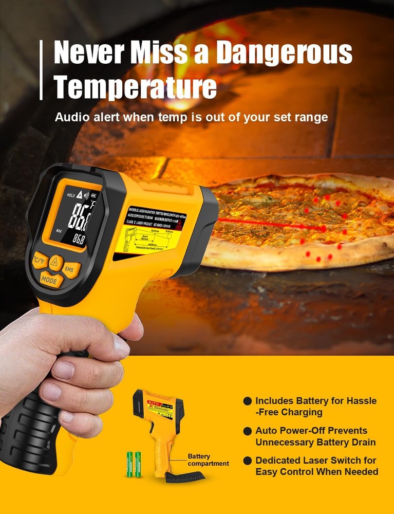 Thermometer , -58℉ to 1472℉, High Precision, Non-Laser Temperature Sensor wit...