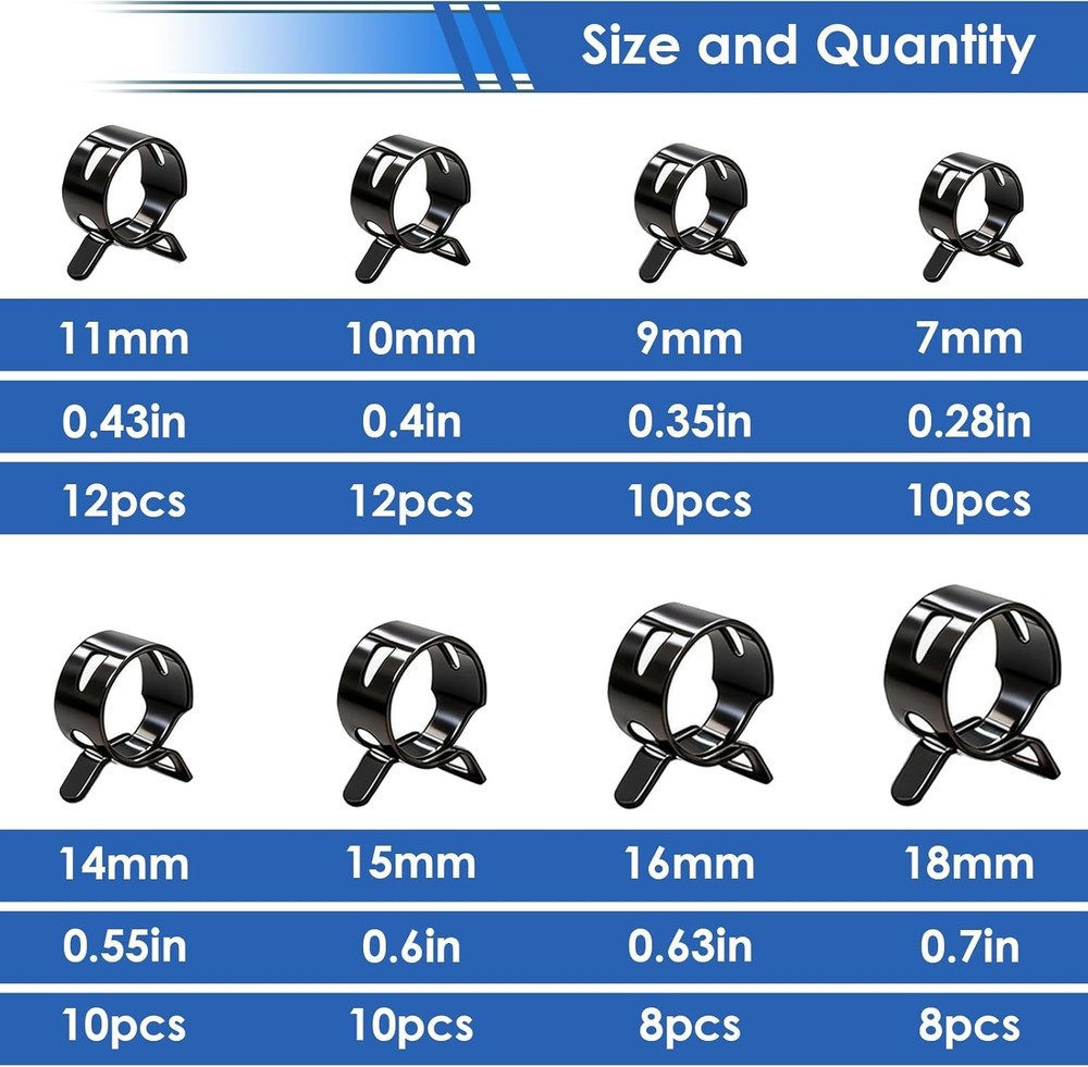 Spring Hose Clamp Assortment 7-18mm 8 Sizes
