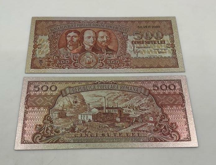 ROMANIA - 500 LEI 1949 - SILVER PLATED POLYMER BANKNOTE
