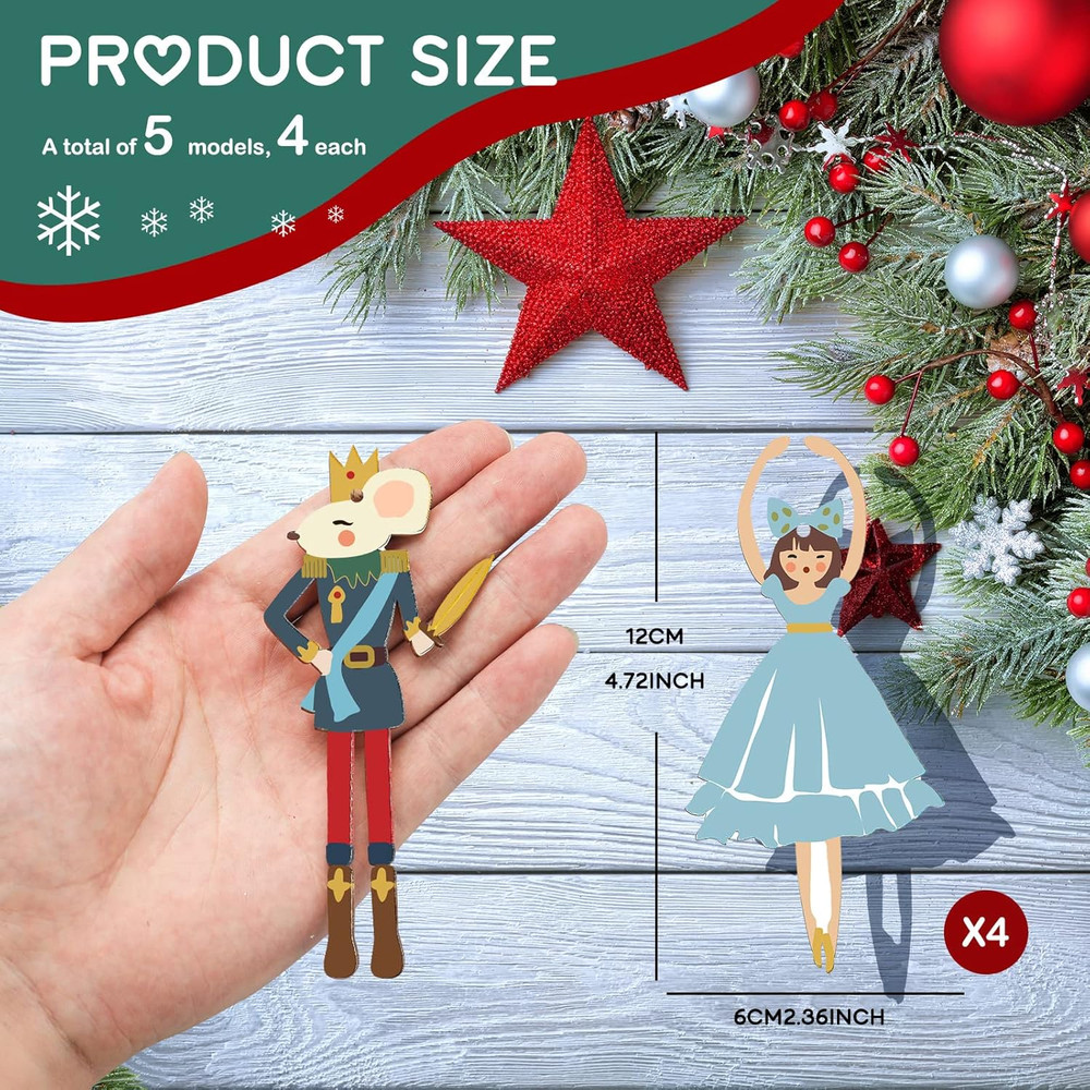 Christmas Wood Nutcracker Decoration Set Nutcracker Ornaments for Tree Mini Prin
