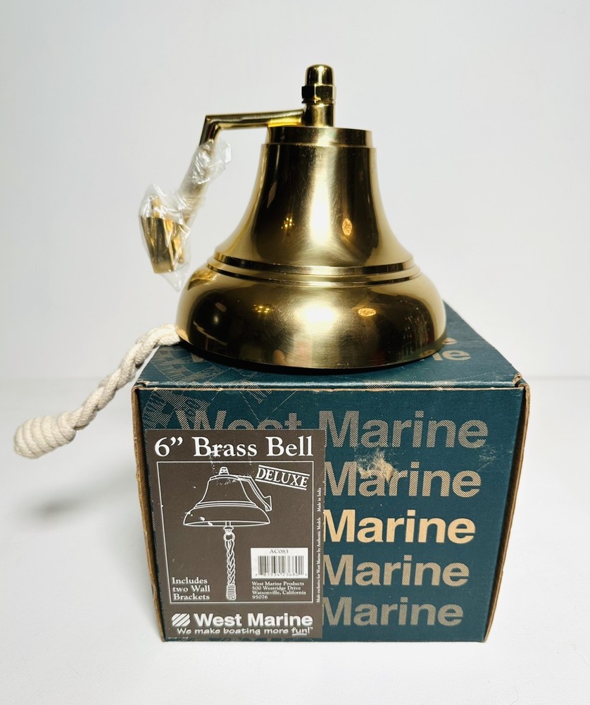 West Marine Deluxe 6'' Solid Brass Ship’s Boat Bell w/ Wall Bracket Nautical