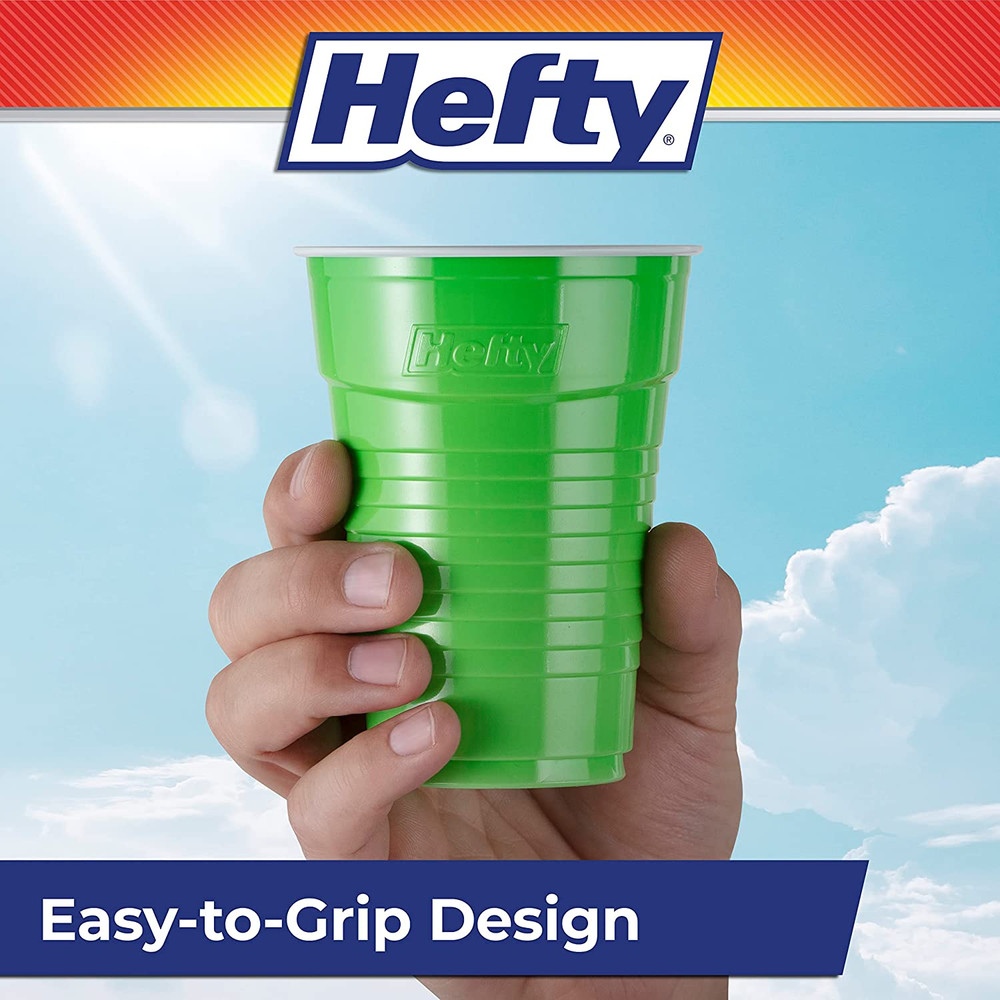 Hefty Party on Disposable Plastic Cups, Assorted, 16 Ounce, 100 Count