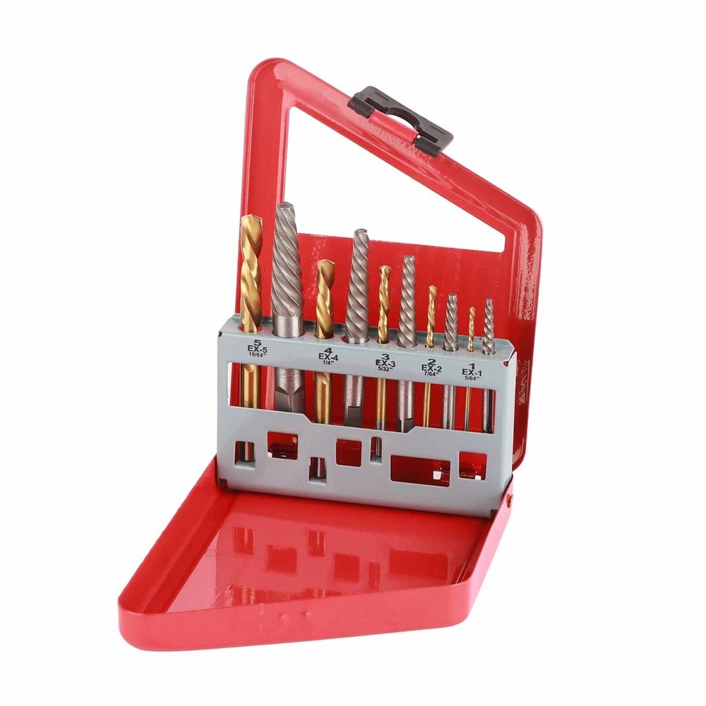 10 Pcs Drill Bit Screw Extractor Set Left Hand Titanium Plated Drill Bit Alloy