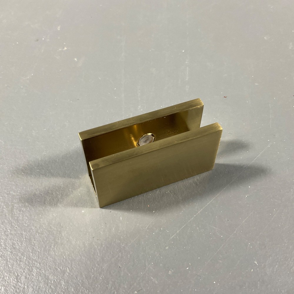 Glass Warehouse 78" Single Fixed Panel Hardware Square Clip Satin Brass Finish