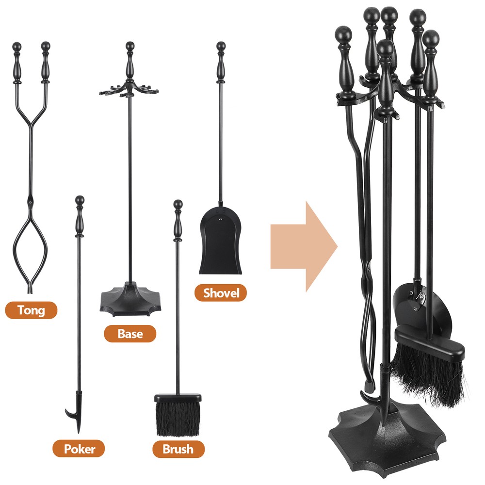 Fireplace Tools Set 5PCS 30.7"H Wrought Iron Fireside Large Fire Place Tool Sets