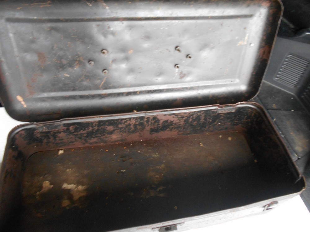 Antique Metal Tool Box with Very Fancy Handle
