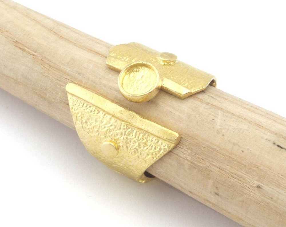 Ethnic Adjustable Ring Bezel Setting Raw Brass,Shiny silver-gold 7-9us size 4784