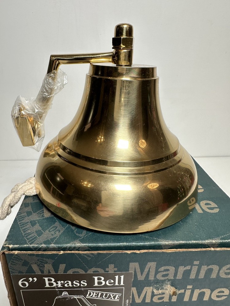 West Marine Deluxe 6'' Solid Brass Ship’s Boat Bell w/ Wall Bracket Nautical