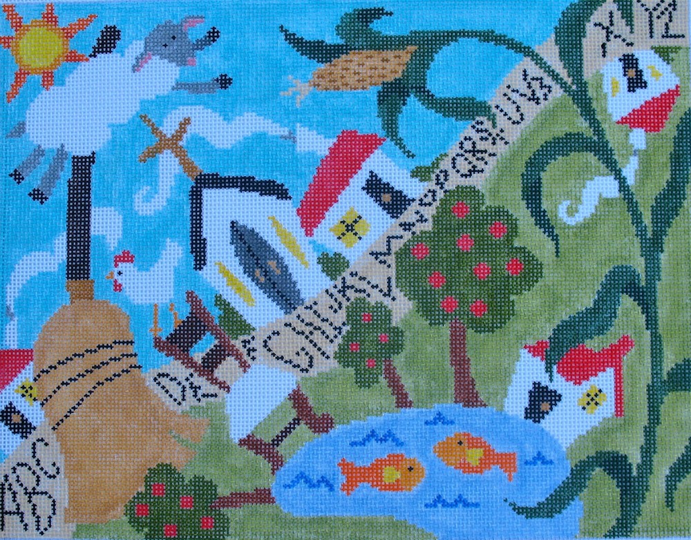 Village Sampler Hand Painted Needlepoint Canvas