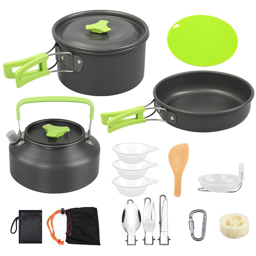 Camping Cookware Mess Kit, Backpacking Cookware Set, Camping Pots & Stove
