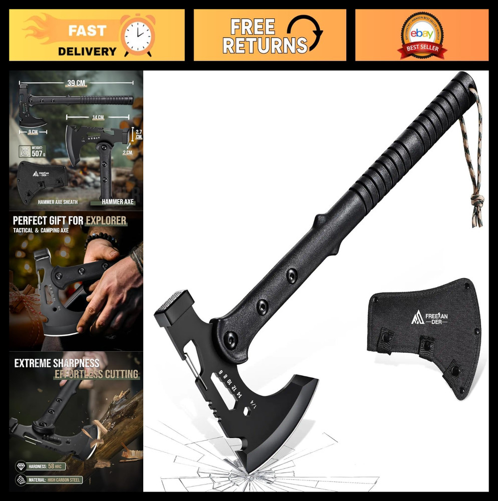 Multi-Functional Camping Axe with Sheath, Sharp Tactical Hatchet & Bottle Opener