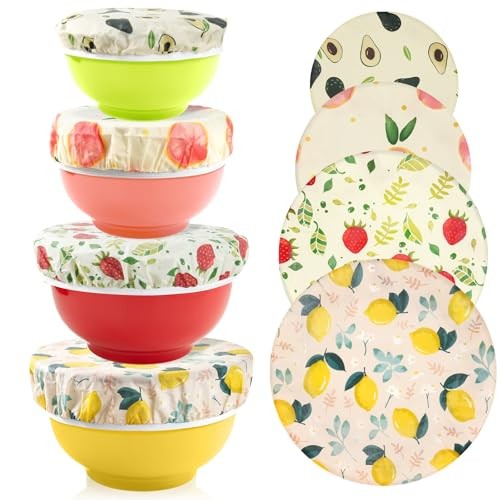 4-Pack Reusable Beeswax Bowl Covers with Fruit Pattern, Fruit 1-Beeswax