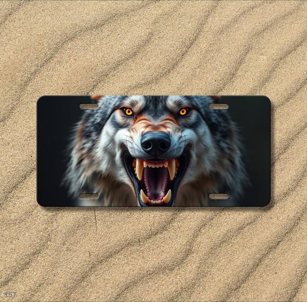 Bold Wolf License Plate with Sharp Teeth Custom Vanity Plate Holiday Gift