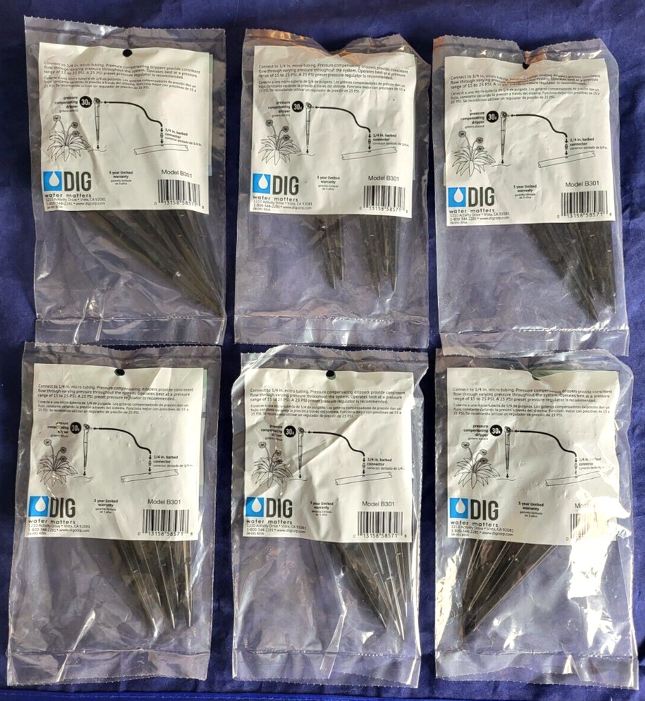 DIG 5 Piece 1 GPH Pressure Compensating Dripper on Spike 6 Pack