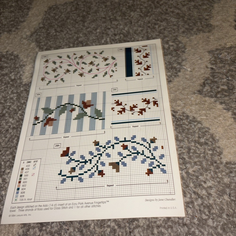 Vintage Fall Fingertips Cross Stitch Pattern Leaflet