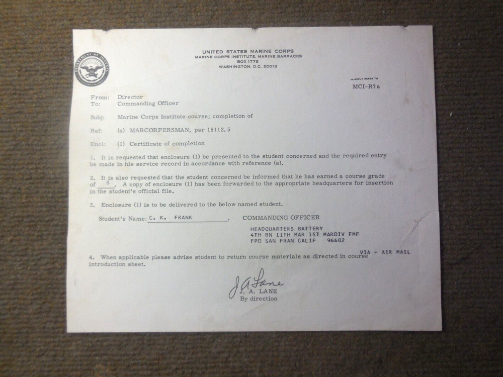 1969 Vietnam War USMC Basic Wire Communications Document