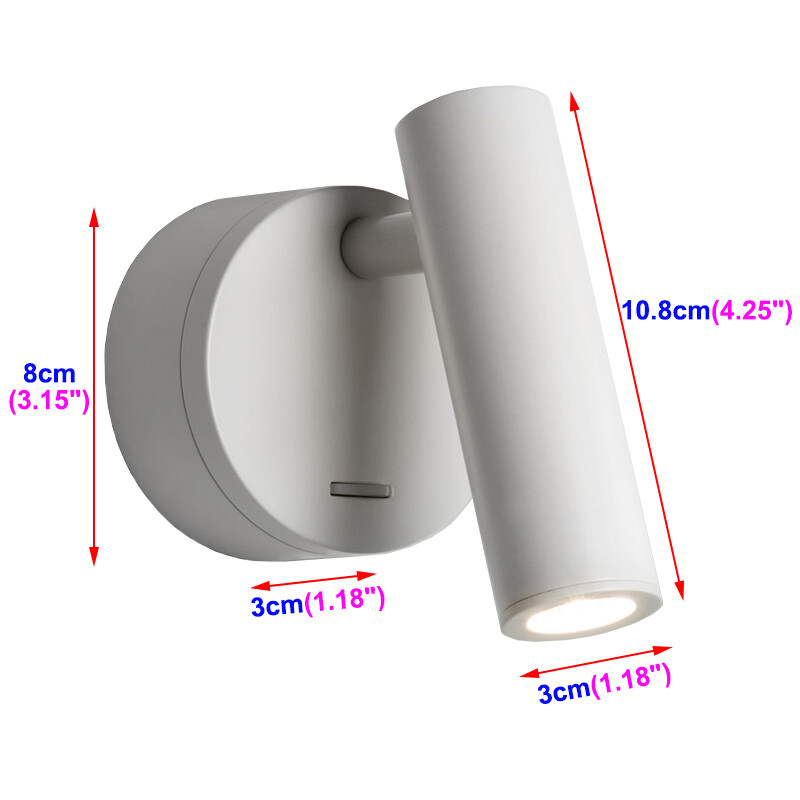 3W LED Bedside Lamp Rotatable Wall Sconce Light Fixture Reading Spotlight Switch