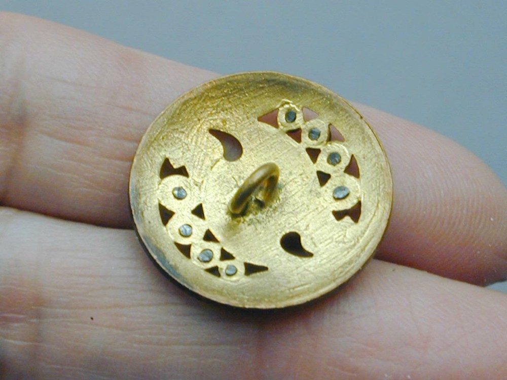 French Champleve Enamel Steel Cut Open Work Button Roses 1800's