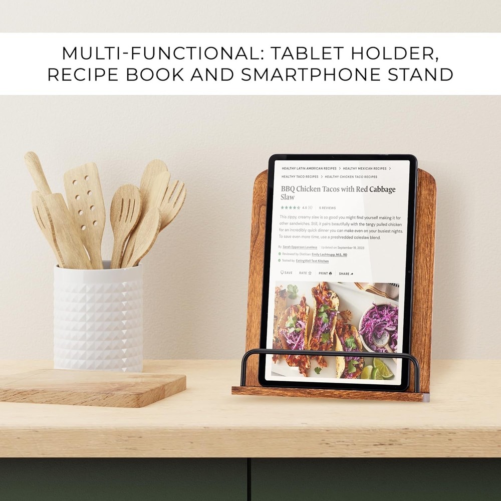 Adjustable Kitchen Cookbook Stand - Space-Saving Design in Rich Walnut Finish