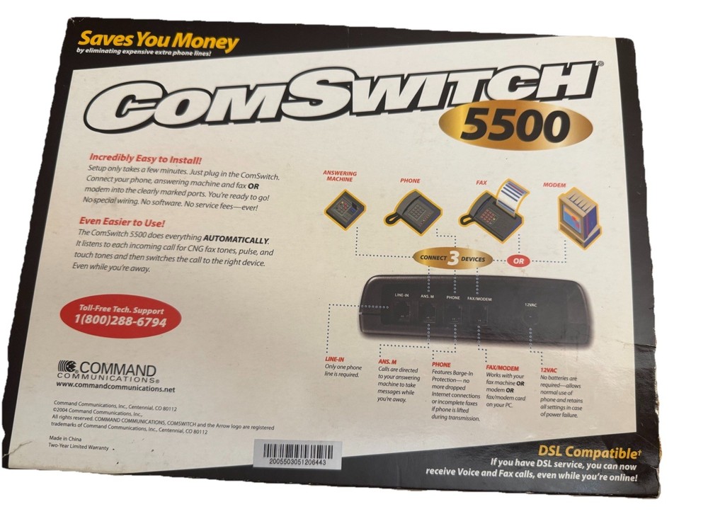Command Communications ComSwitch 5500 Phone Fax Modem 3-Port Call Switch