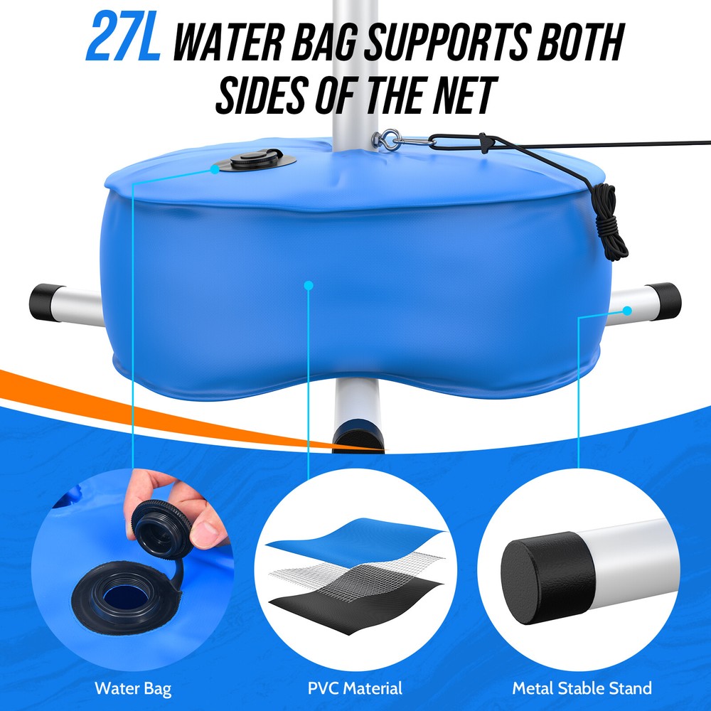 15ft-32ft Adjustable Portable Pool Volleyball Net Game Set with Base Ball Pump