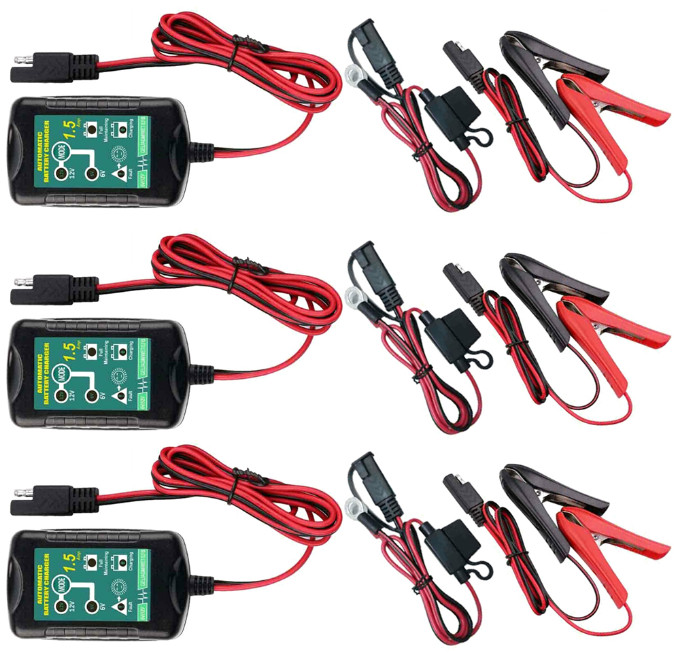 3Pack 6V 12V Automatic Battery Charger Maintainer Trickle Float Motorcycle Car