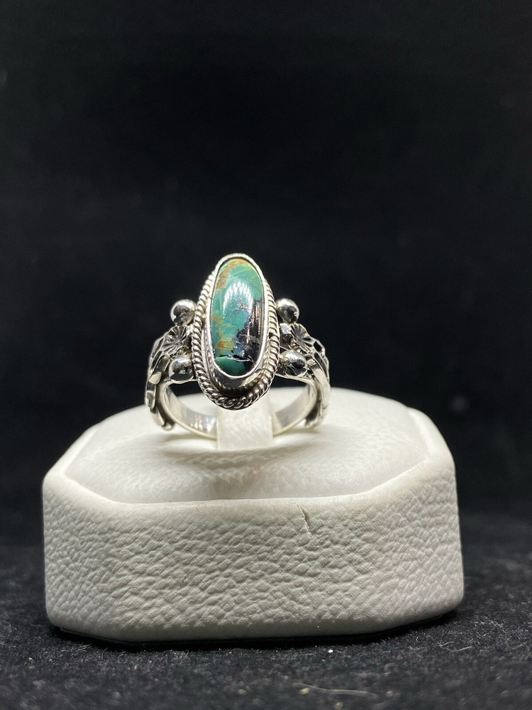 Native American Navajo fox turquoise Sterling Silver feather Ring Size 7