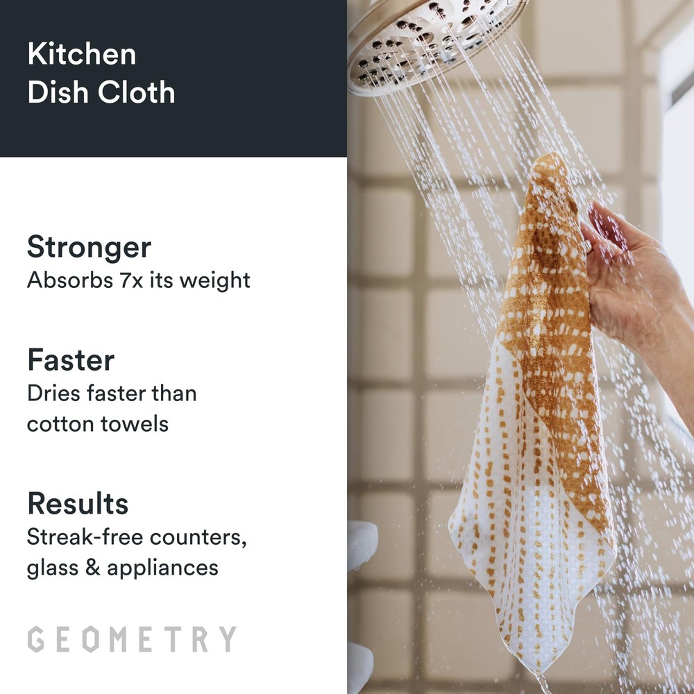 GEOMETRY Kitchen Dish Cloths - Quick Dry 10" x (3 Pack), All Lined Up