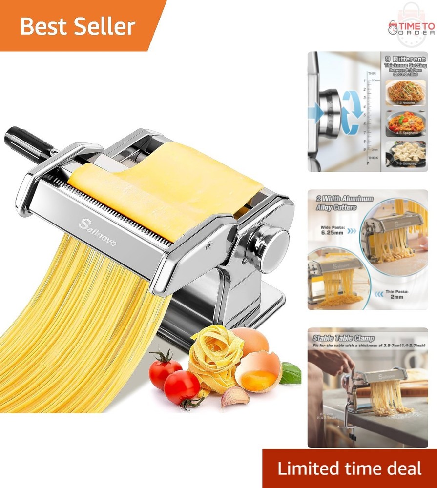Pasta Maker Machine Aluminum Stainless Steel 180 Roller 9 Thickness Settings