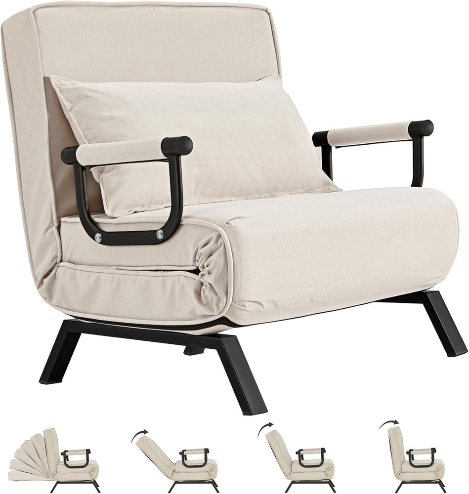 Convertible Bed Sleeper Chair, Tri-fold Upholstered Armchair Sleeper with