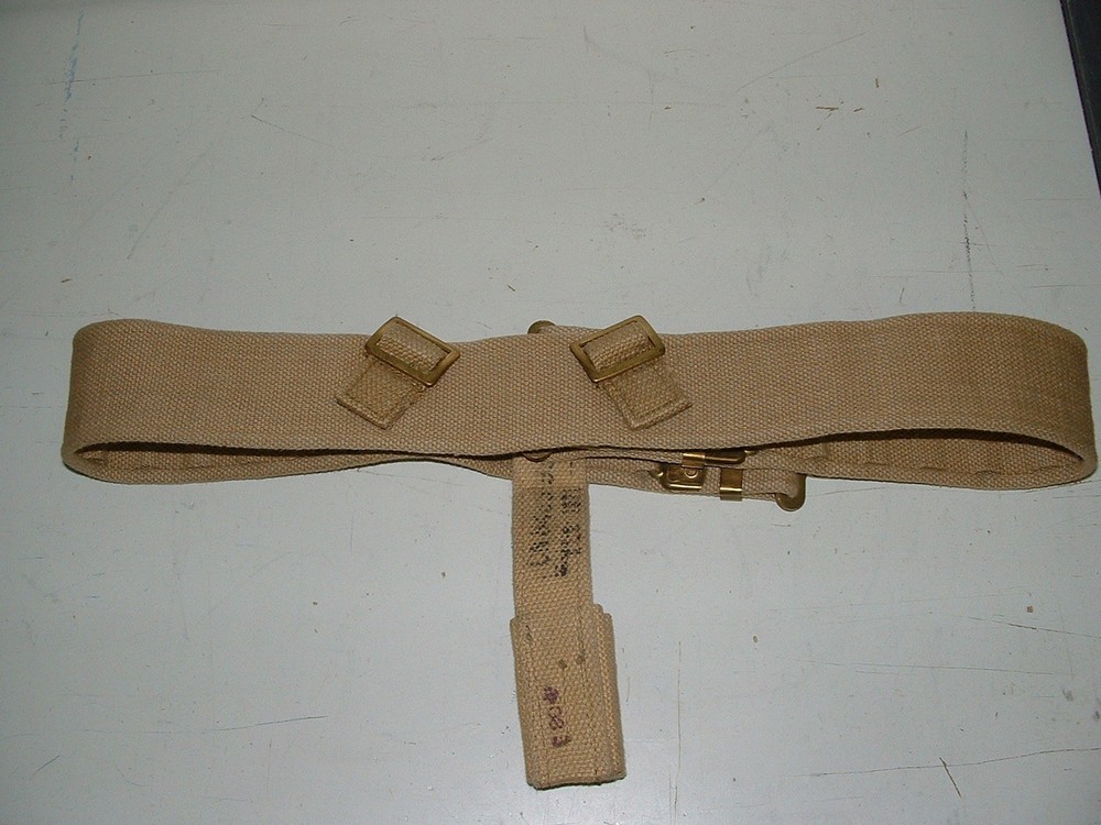 British 37 Pattern BELT. Khaki , LARGE(?) with BAYONET FROG