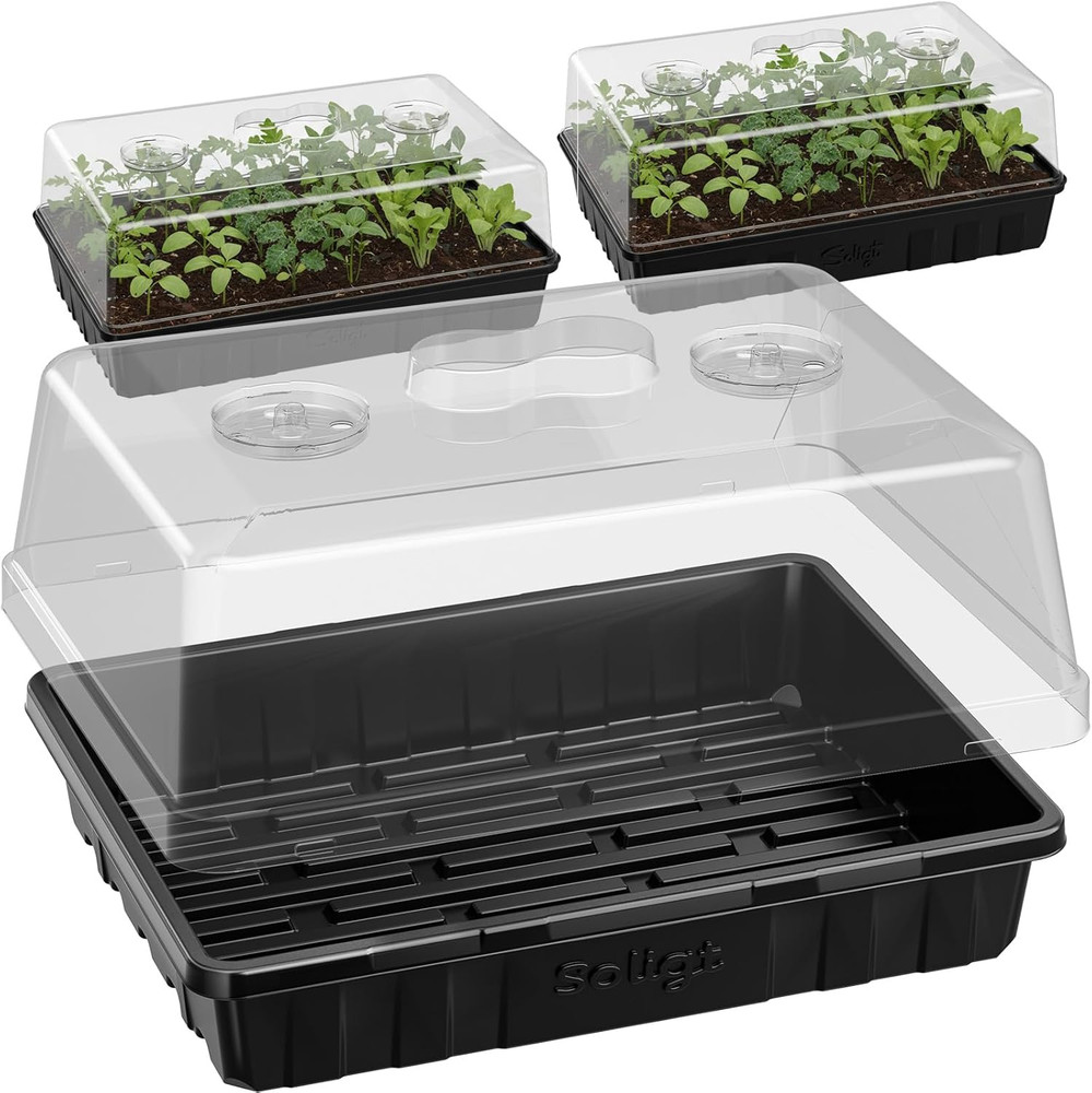 [Thick Plastic] 3-Set Strong Seed Starter Trays with 5" Humidity Domes for Seed
