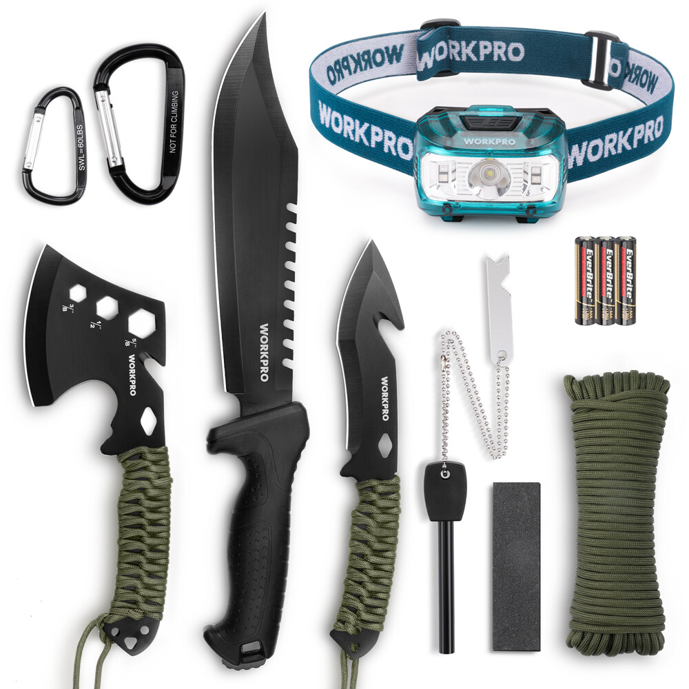 WORKPRO Camping Hatchet&Machete Camping Axe Fixed Blade Hunting Knives w/Sheath