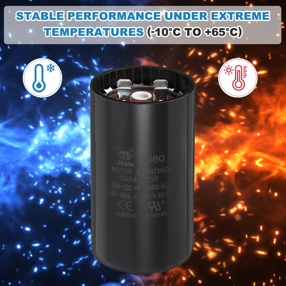 CD60 Capacitor 243-292 UF/Mfd 250VAC Run Motor Start Capacitor (Black 2Pcs)