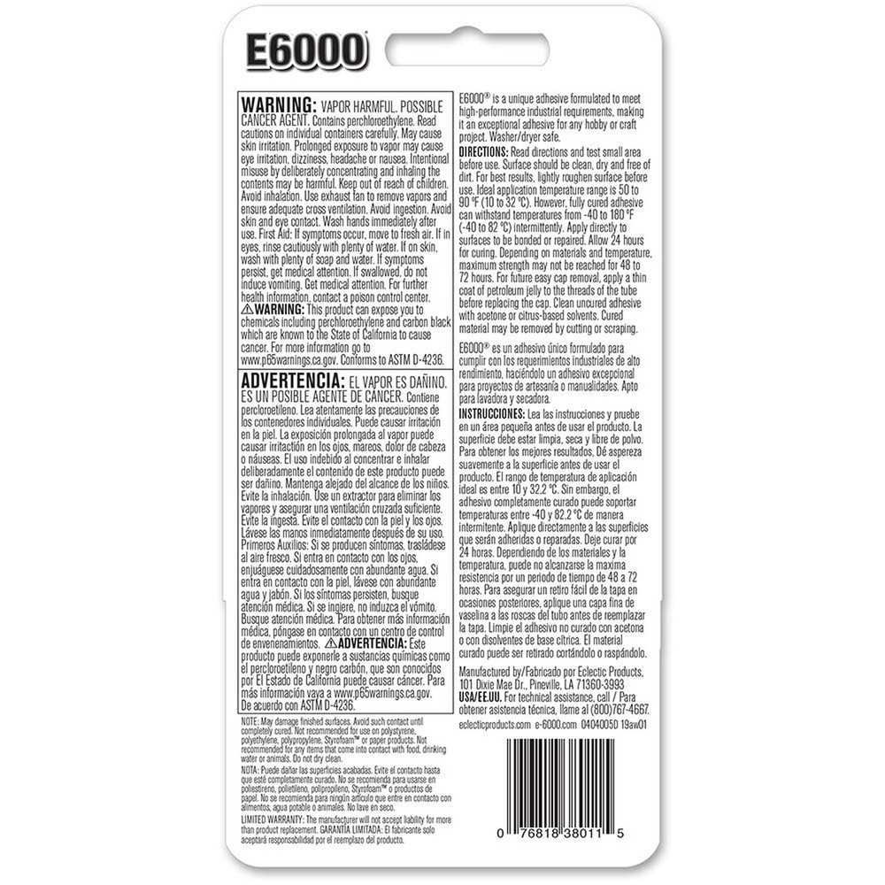 E6000® 237039 Multipurpose Adhesive, Black, 2 oz 2 fluid ounces