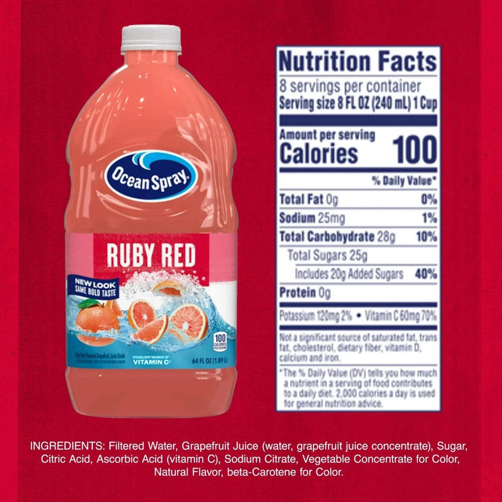 Ocean Spray Ruby Red Grapefruit Juice Drink, 64 fl oz Bottle (2 pack)...